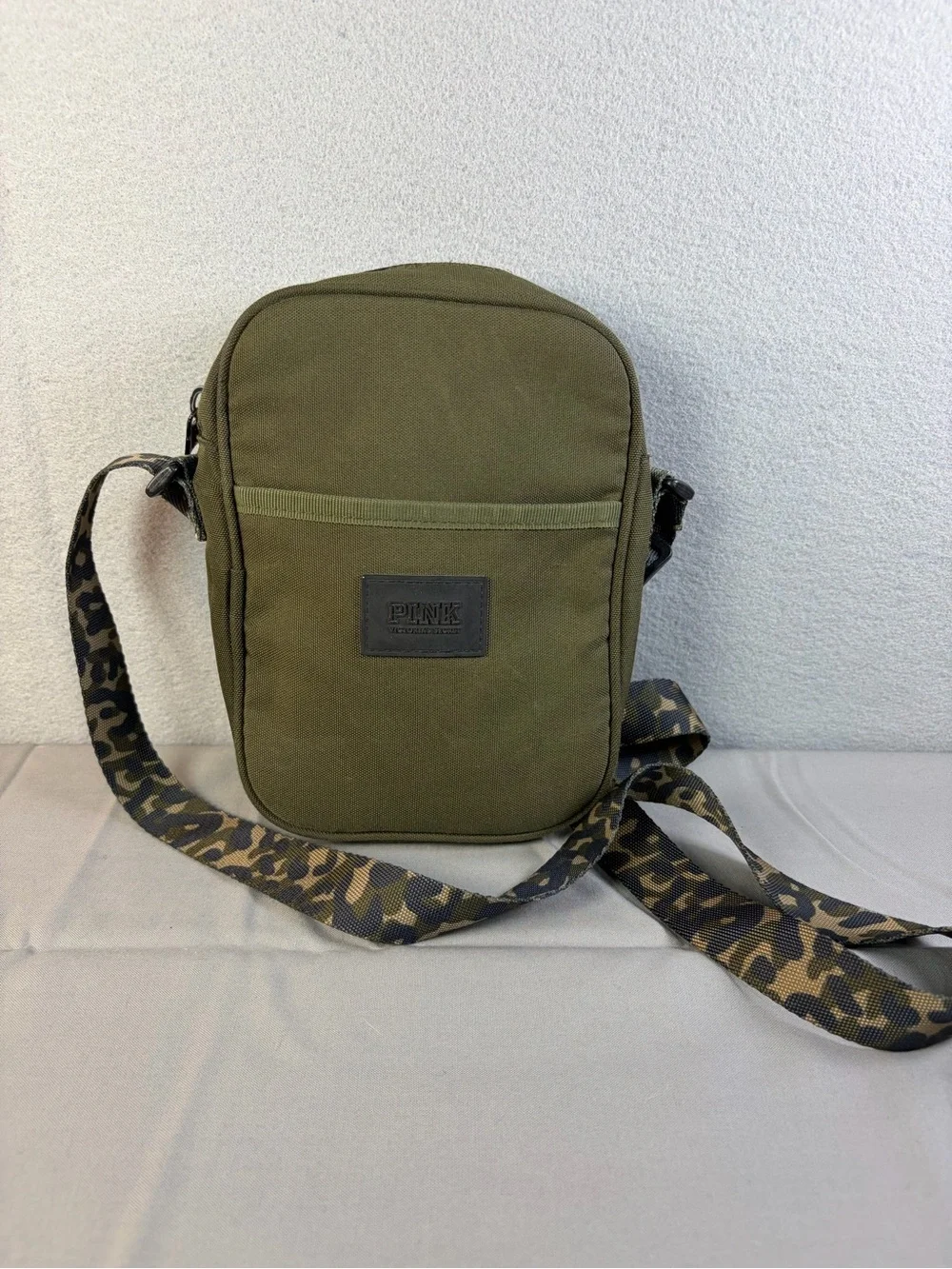 PINK Victoria's Secret Olive Green Messenger Bag with Camo Strap